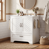 Sikaic Sink cabinet & vanity 25 inch Bathroom Vanity with Sink and Soft Closing Doors White White / Engineered Wood / Modern