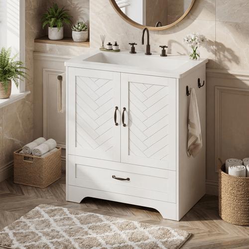 Sikaic Sink cabinet & vanity 25 inch Bathroom Vanity with Sink and Soft Closing Doors White White / Engineered Wood / Modern