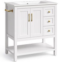 Sikaic Sink cabinet & vanity 30 Inch Bathroom Vanity with Sink & Towel Holder White White / Engineered Wood / Modern