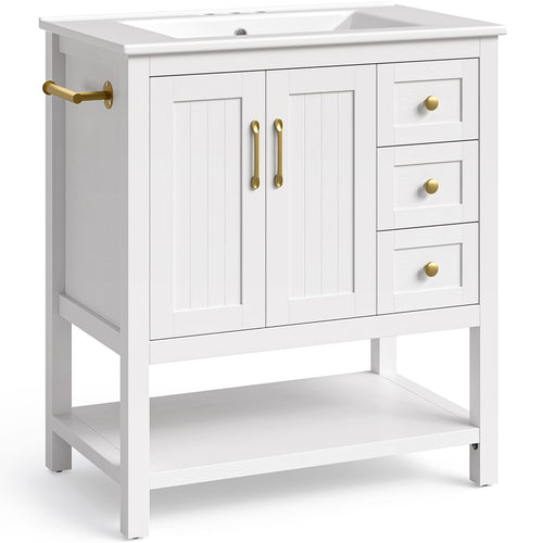 Sikaic Sink cabinet & vanity 30 Inch Bathroom Vanity with Sink & Towel Holder White White / Engineered Wood / Modern