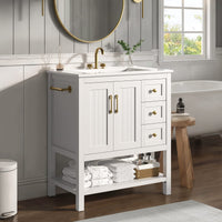 Sikaic Sink cabinet & vanity 30 Inch Bathroom Vanity with Sink & Towel Holder White White / Engineered Wood / Modern