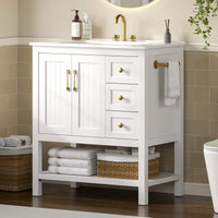 Sikaic Sink cabinet & vanity 30 Inch Bathroom Vanity with Sink & Towel Holder White White / Engineered Wood / Modern
