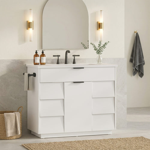 Sikaic Sink cabinet & vanity 37 inch Bathroom Vanity with Sink & 5-Drawer Storage White White / Engineered Wood / Modern