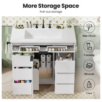 Sikaic Sink cabinet & vanity 37 inch Bathroom Vanity with Sink & 5-Drawer Storage White White / Engineered Wood / Modern