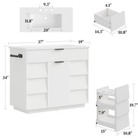 Sikaic Sink cabinet & vanity 37 inch Bathroom Vanity with Sink & 5-Drawer Storage White White / Engineered Wood / Modern