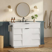 Sikaic Sink cabinet & vanity 37 inch Bathroom Vanity with Sink & 5-Drawer Storage White White / Engineered Wood / Modern
