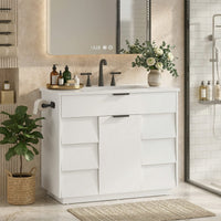 Sikaic Sink cabinet & vanity 37 inch Bathroom Vanity with Sink & 5-Drawer Storage White White / Engineered Wood / Modern