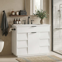 Sikaic Sink cabinet & vanity 37 inch Bathroom Vanity with Sink & 5-Drawer Storage White White / Engineered Wood / Modern