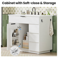 Sikaic Sink cabinet & vanity 37 inch Bathroom Vanity with Sink & 5-Drawer Storage White White / Engineered Wood / Modern
