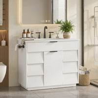 Sikaic Sink cabinet & vanity 37 inch Bathroom Vanity with Sink & 5-Drawer Storage White White / Engineered Wood / Modern