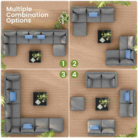 Sikaic Sofa 8PCS 7 Person Rattan Outdoor Sectional Sofa Seating Group Storage Table Set Blue Grey Blue Grey / Metal / Modern