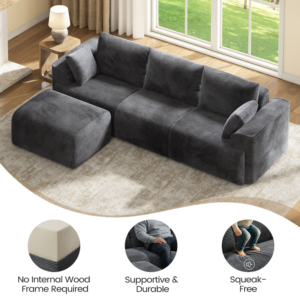 Sikaic Boneless Modular Sectional Corduroy Sofa with Reversible Chaise (Grey )