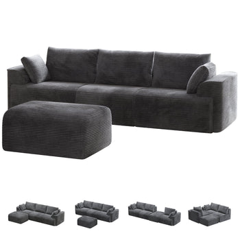 Sikaic Sofa Sikaic Boneless Modular Sectional Corduroy Sofa with Reversible Chaise Grey Grey / Corduroy / Modern