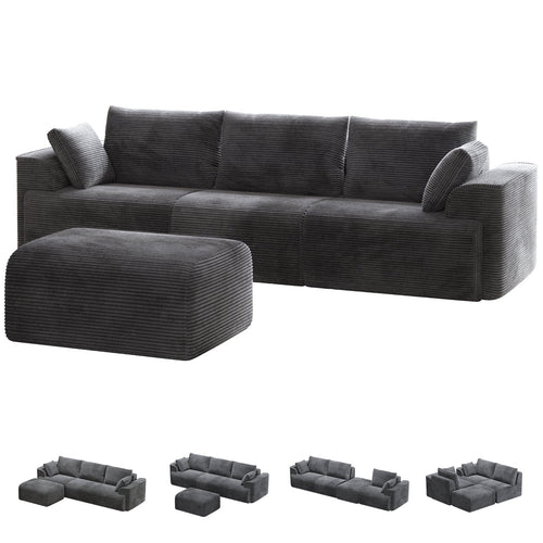 Sikaic Sofa Sikaic Boneless Modular Sectional Corduroy Sofa with Reversible Chaise Grey Grey / Corduroy / Modern