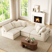 Sikaic Sofa Sikaic Modular Tri-Seat Sectional Chenille Sofa with Reversible Chaise White White / Chenille / Modern