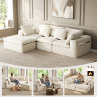 Sikaic Sofa Sikaic Modular Tri-Seat Sectional Chenille Sofa with Reversible Chaise White White / Chenille / Modern
