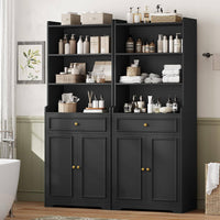 Sikaic Storage Cabinet 2PCS 73.2 Inches Storage Cabinets with Doors and Drawer Black Black / Engineered Wood / Modern