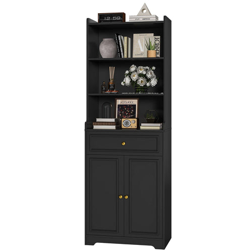 Sikaic Storage Cabinet 73.2 Inches Storage Cabinets with Doors and Drawer Black Black / Engineered Wood / Modern