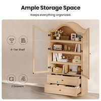 Sikaic Storage Cabinet 70.9" Farmhouse Pantry Cabinet with Mustache Arch & Glass Doors Natural Natural / Engineered Wood / Farmhouse