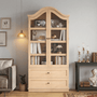 Sikaic Storage Cabinet 70.9" Farmhouse Pantry Cabinet with Mustache Arch & Glass Doors Natural Natural / Engineered Wood / Farmhouse