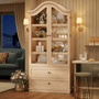 Sikaic Storage Cabinet 70.9" Farmhouse Pantry Cabinet with Mustache Arch & Glass Doors Natural Natural / Engineered Wood / Farmhouse