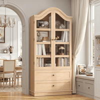 Sikaic Storage Cabinet 70.9" Farmhouse Pantry Cabinet with Mustache Arch & Glass Doors Natural Natural / Engineered Wood / Farmhouse