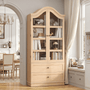 Sikaic Storage Cabinet 70.9" Farmhouse Pantry Cabinet with Mustache Arch & Glass Doors Natural Natural / Engineered Wood / Farmhouse