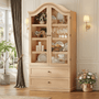Sikaic Storage Cabinet 70.9" Farmhouse Pantry Cabinet with Mustache Arch & Glass Doors Natural Natural / Engineered Wood / Farmhouse