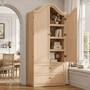 Sikaic Storage Cabinet 70.9" Tall Farmhouse Pantry Cabinet with Mustache Arch Natural Natural / Engineered Wood / Farmhouse