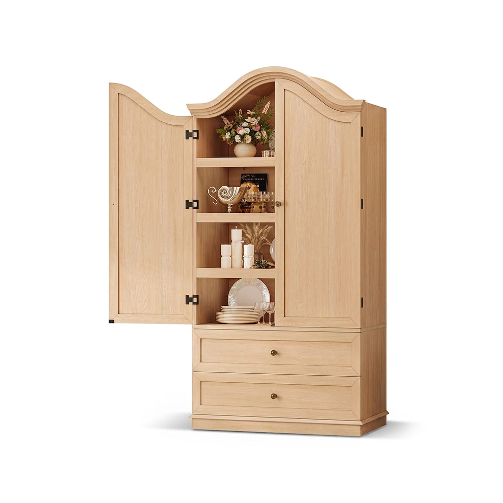 Sikaic Storage Cabinet 70.9" Tall Farmhouse Pantry Cabinet with Mustache Arch Natural Natural / Engineered Wood / Farmhouse
