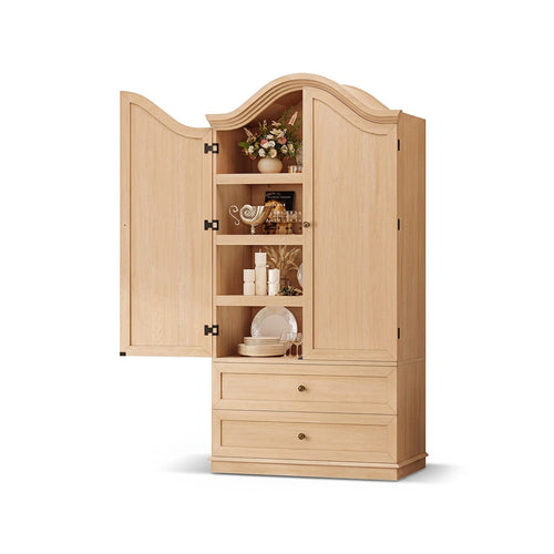 Sikaic Storage Cabinet 70.9" Tall Farmhouse Pantry Cabinet with Mustache Arch Natural Natural / Engineered Wood / Farmhouse
