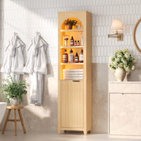 Sikaic Storage Cabinet 71 Inch Tall Bathroom Storage Cabinet with Light Natural Oak Natural / Engineered Wood / Modern