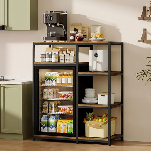 Sikaic Storage Cabinet 41" Mini Fridge Stand with Adjustable Storage Shelves,Rustic Brown Rustic Brown / Rustic / Alloy Steel & Engineered Wood & Metal