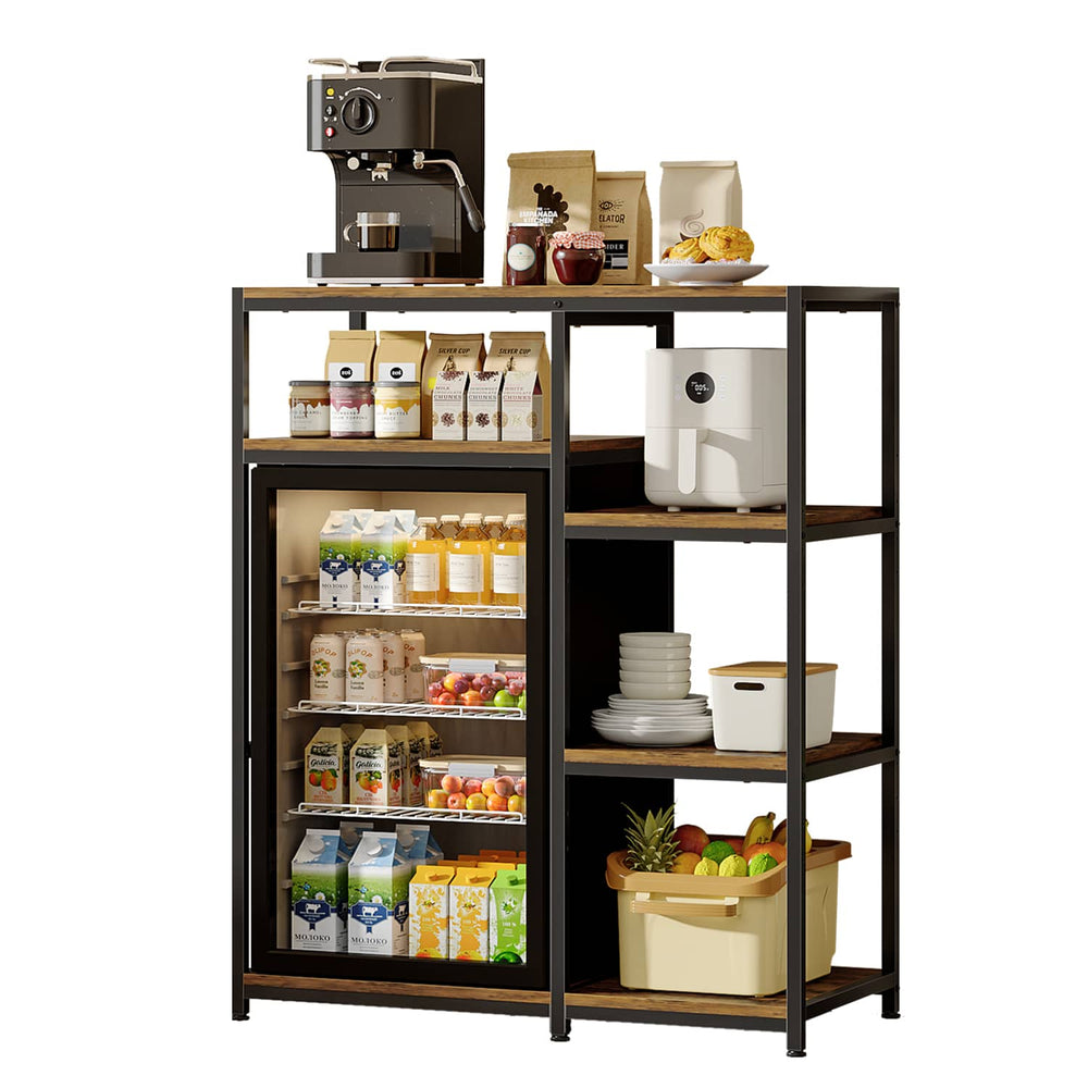 Sikaic Storage Cabinet 41" Mini Fridge Stand with Adjustable Storage Shelves,Rustic Brown Rustic Brown / Rustic / Alloy Steel & Engineered Wood & Metal