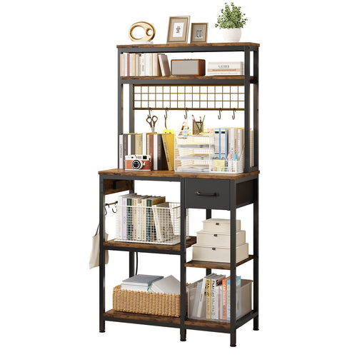 Sikaic Storage Cabinet 30" Kitchen Small Bakers Rack with Power Outlet & LED Light Rustic Brown Rustic Brown / Rustic / Engineered Wood & Steel