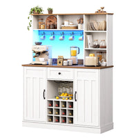 Sikaic Storage Cabinet 44" Wide Coffee Station with Power Outlet & LED Lighting White White / Engineered Wood / Farmhouse