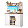 Sikaic Storage Cabinet 44" Wide Coffee Station with Power Outlet & LED Lighting White White / Engineered Wood / Farmhouse