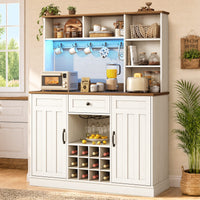 Sikaic Storage Cabinet 44" Wide Coffee Station with Power Outlet & LED Lighting White White / Engineered Wood / Farmhouse