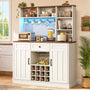 Sikaic Storage Cabinet 44" Wide Coffee Station with Power Outlet & LED Lighting White White / Engineered Wood / Farmhouse