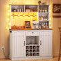Sikaic Storage Cabinet 44" Wide Coffee Station with Power Outlet & LED Lighting White White / Engineered Wood / Farmhouse