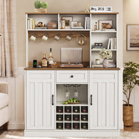 Sikaic Storage Cabinet 44" Wide Coffee Station with Power Outlet & LED Lighting White White / Engineered Wood / Farmhouse