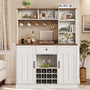Sikaic Storage Cabinet 44" Wide Coffee Station with Power Outlet & LED Lighting White White / Engineered Wood / Farmhouse
