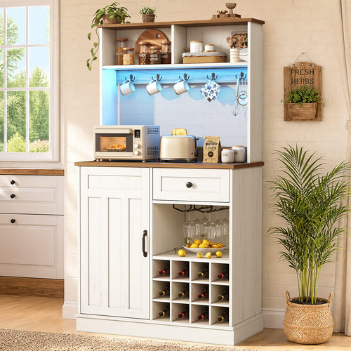 Sikaic Storage Cabinet 57.5" Tall Farmhouse Coffee Bar Cabinet with Storage White White / Engineered Wood / Farmhouse