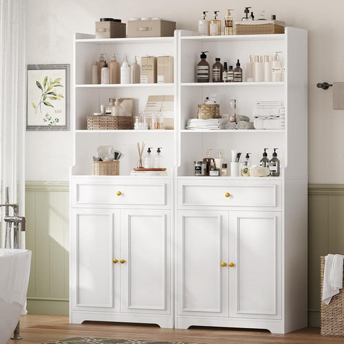 Sikaic Storage Cabinet 2PCS 73.2 Inches Storage Cabinets with Doors and Drawer White White / Engineered Wood / Modern