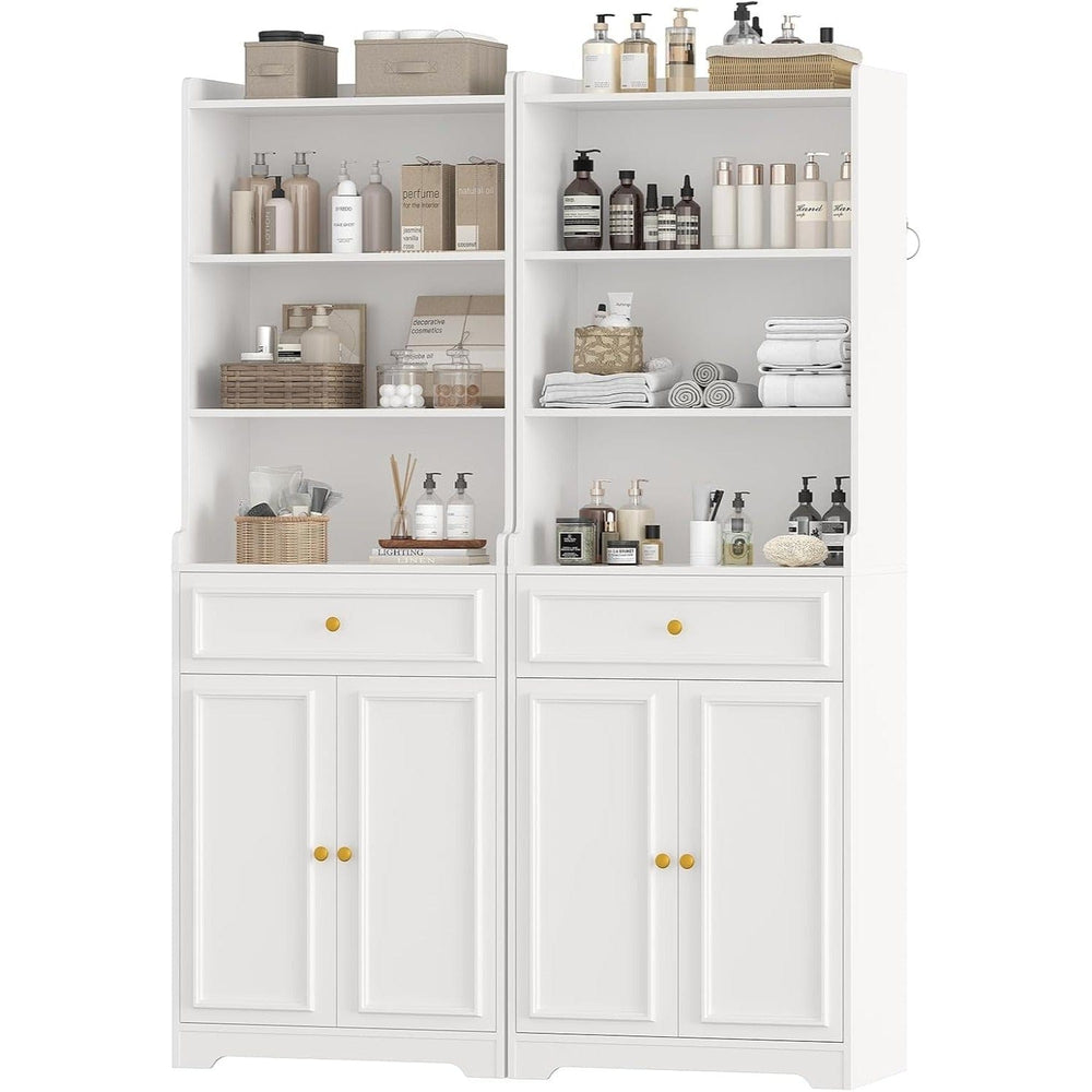 Sikaic Storage Cabinet 2PCS 73.2 Inches Storage Cabinets with Doors and Drawer White White / Engineered Wood / Modern
