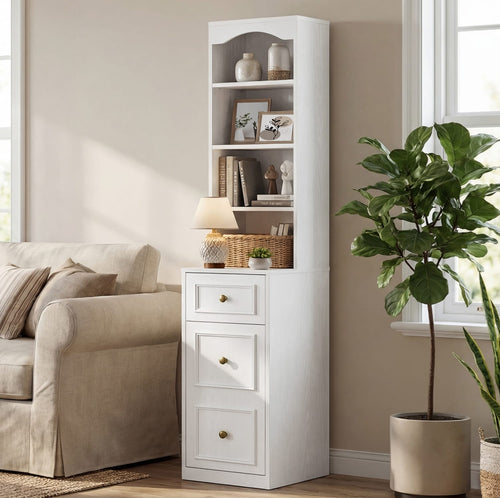 Sikaic Storage Cabinet 67 Inch Tall Bathroom Storage Cabinet with 4 Shelves White White / Engineered Wood / Modern