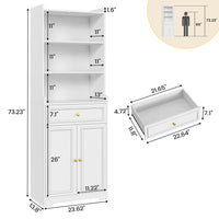 Sikaic Storage Cabinet 73.2 Inches Storage Cabinets with Doors and Drawer White White / Engineered Wood / Modern