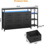 Sikaic TV Stands 60 Inches LED TV Stand with Charging Station and 9 PU & Fabric Drawers Black Black / Engineered Wood / Modern