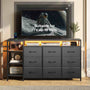 Sikaic TV Stands 60 Inches LED TV Stand with Charging Station and 9 PU & Fabric Drawers Black Black / Engineered Wood / Modern
