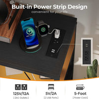 Sikaic TV Stands 60 Inches LED TV Stand with Charging Station and 9 PU & Fabric Drawers Black Black / Engineered Wood / Modern